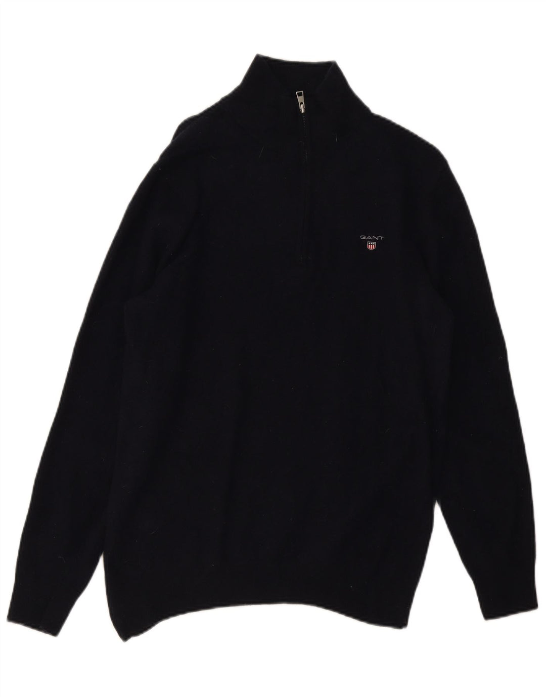 Gant Mens Zip Neck Jumper Sweater Large Navy Blue Wool