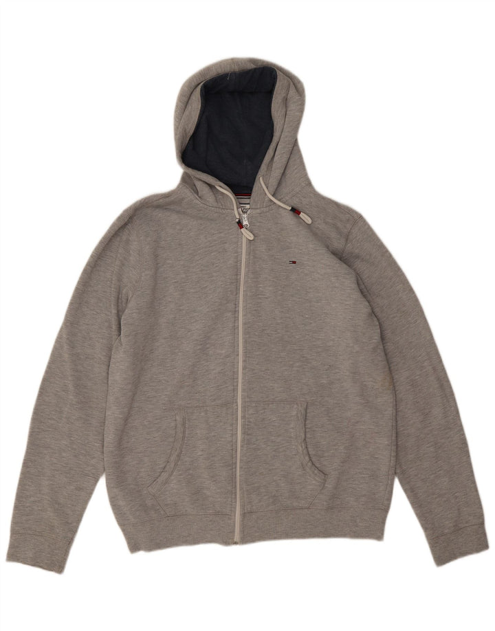 Tommy Hilfiger Mens Zip Hoodie Sweater Large Grey Flecked