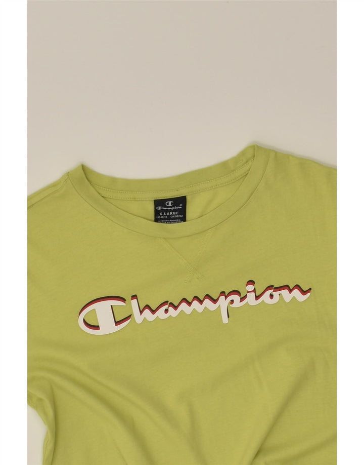 CHAMPION Girls Graphic T-Shirt Top 13-14 Years XL Green Cotton | Vintage Champion | Thrift | Second-Hand Champion | Used Clothing | Messina Hembry 