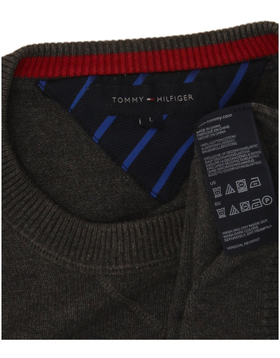 TOMMY HILFIGER Mens Crew Neck Jumper Sweater Large Grey Cotton