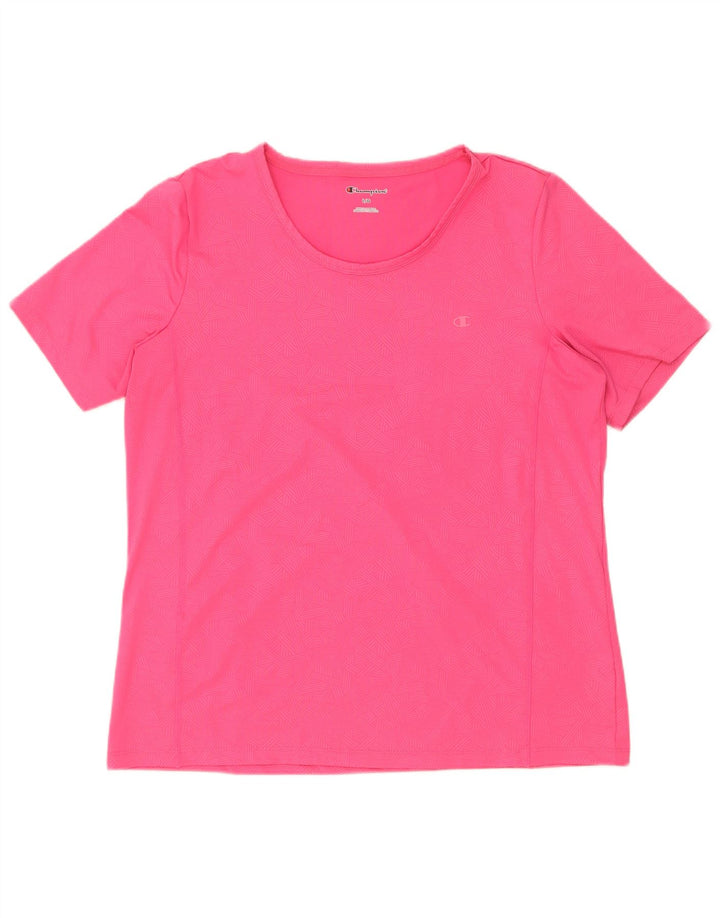 Champion Damen T-Shirt Top UK 16 Large Rosa Geometrisch Polyester