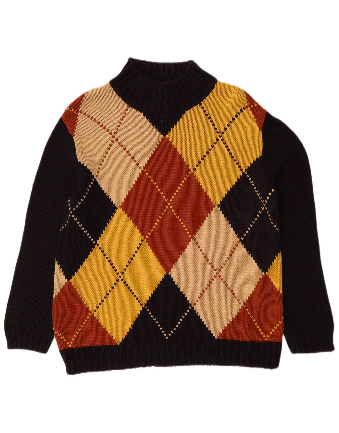 Alba Moda Womens Turtle Neck Jumper Sweater UK 20 2XL Black Argyle/Diamond