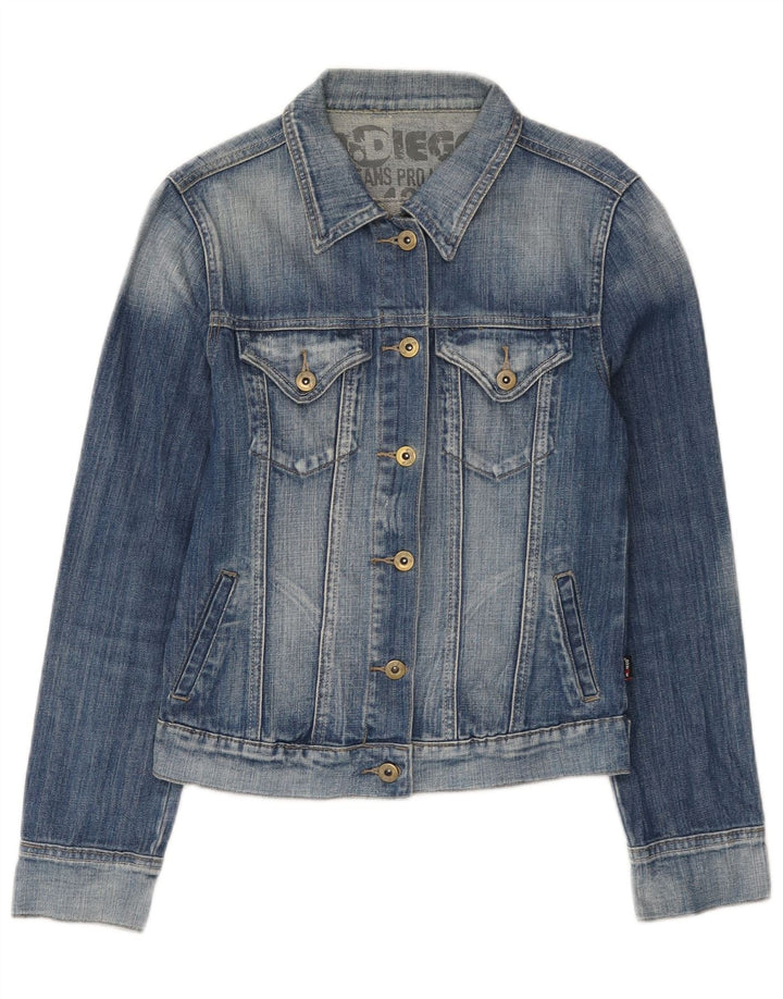 Giacca di jeans vintage da donna UK 12 cotone blu medio