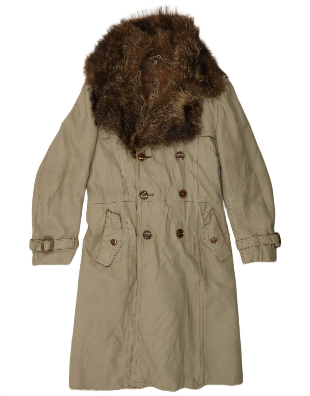 Vintage Womens Leather Coat UK 12 Medium Beige