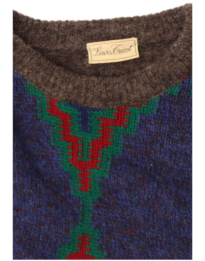 Vintage herre rund hals sweater medium grå Argyle/diamant