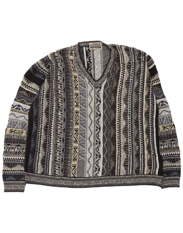 Marcazzani Mens V-Neck Jumper Sweater Large Multicoloured Striped