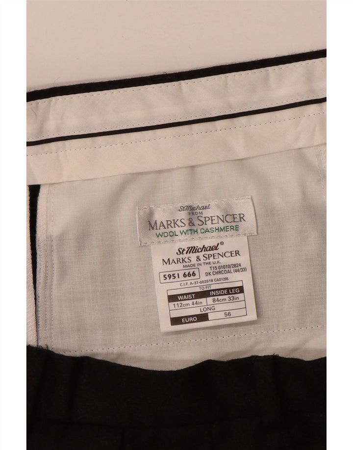 MARKS & SPENCER Mens Pegged Suit Trousers W44 L33 Black Wool