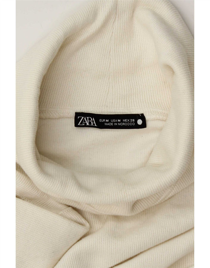 Zara Womens Crop Roll Neck Top Long Sleeve UK 14 Medium Off White