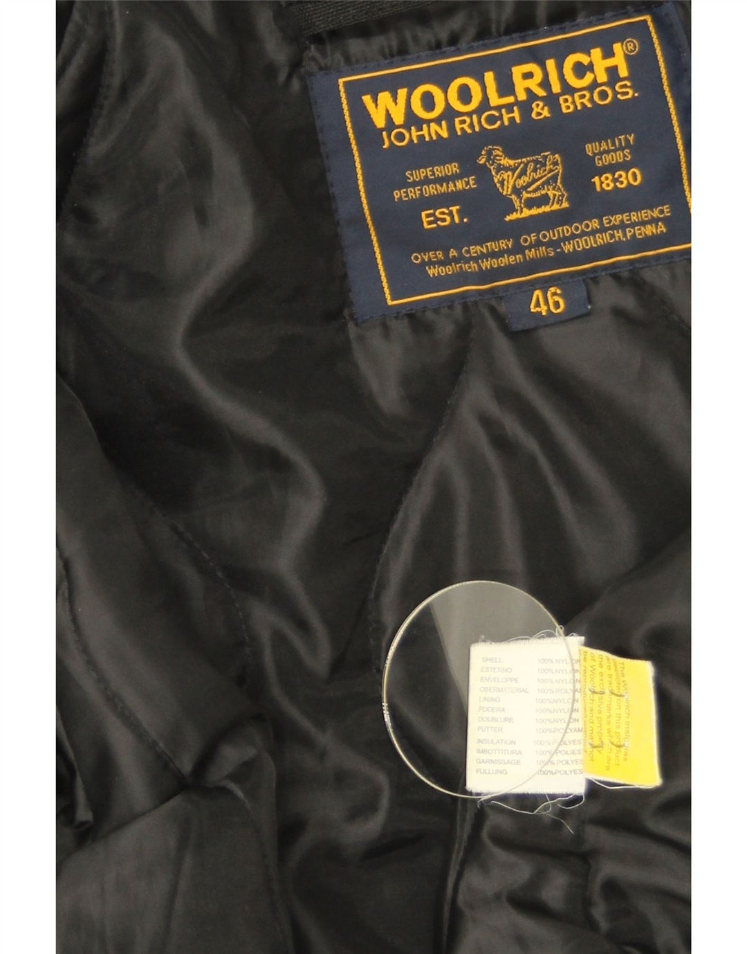 Woolrich Mens Hooded Bomber Jacket IT 46 Small Black Nylon