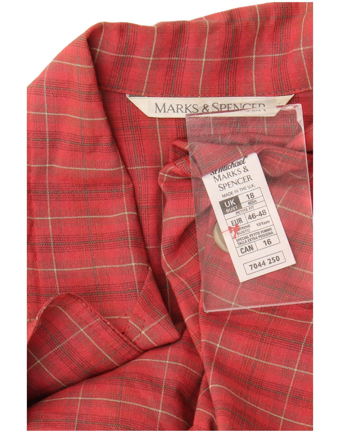 MARKS & SPENCER Damen-Blazerjacke mit 3/4-Ärmeln, UK 18, XL, rot kariert