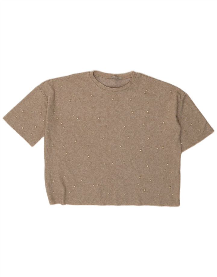 Zara Dame Trafaluc Oversized bluse Top UK 14 Medium Beige Plettet