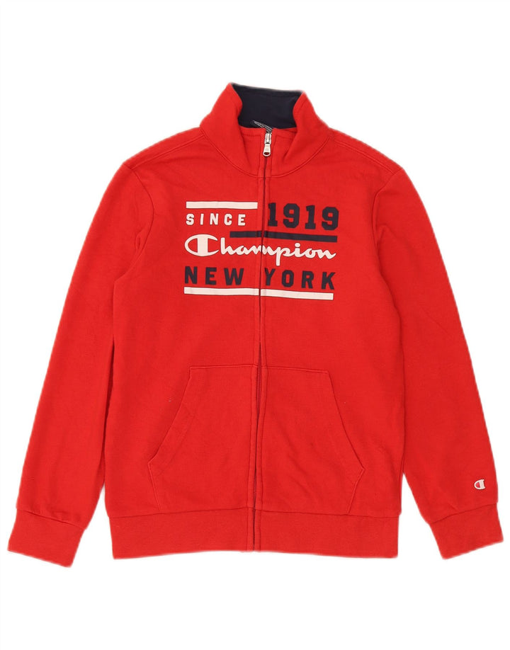 Champion Jungen-Trainingsanzugoberteil mit Grafik, 9–10 Jahre, mittelrote Baumwolle