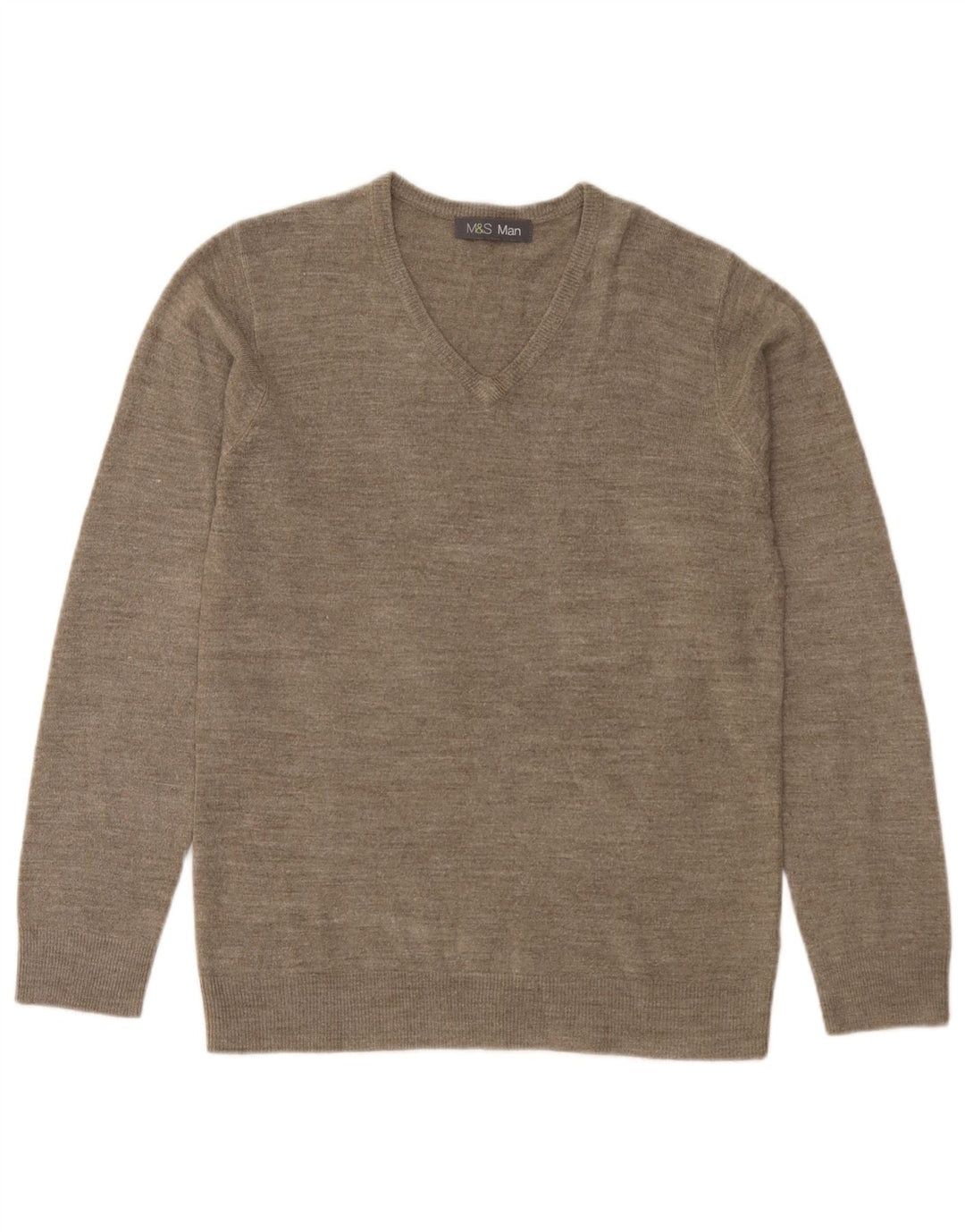 Marks & Spencer Mens V-Neck Jumper Sweater Small Beige Flecked Acrylic