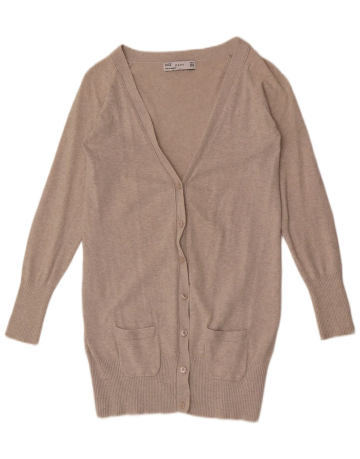 Zara Womens Cardigan Sweater UK 12 Medium Grey Flecked Cotton