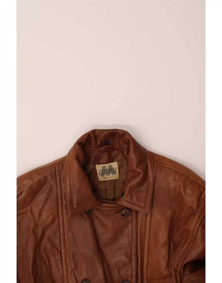 EMME Womens Graphic Leather Jacket UK 12 Medium Brown Leather Vintage Emme and Second-Hand Emme from Messina Hembry 