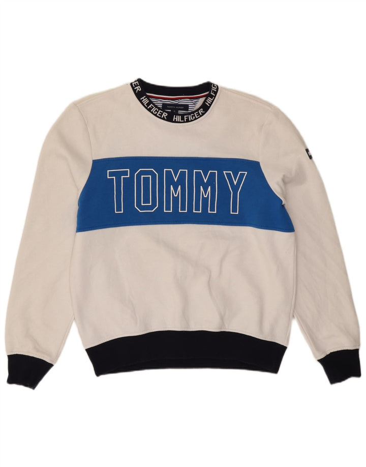 Tommy Hilfiger Herre grafisk sweatshirt Jumper Medium Hvid Colourblock