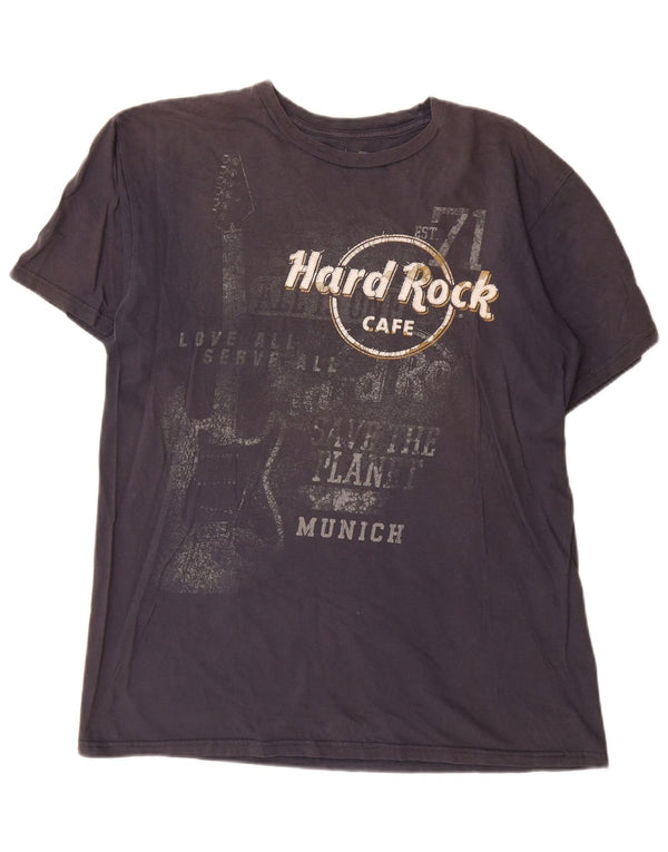 Hard Rock Cafe Mens Munich Graphic T-Shirt Top Large Navy Blue Cotton