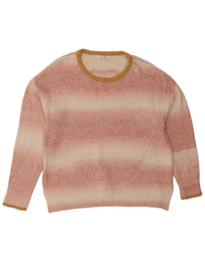 Maglione maglione girocollo da donna White Stuff UK 12 a righe rosa medio