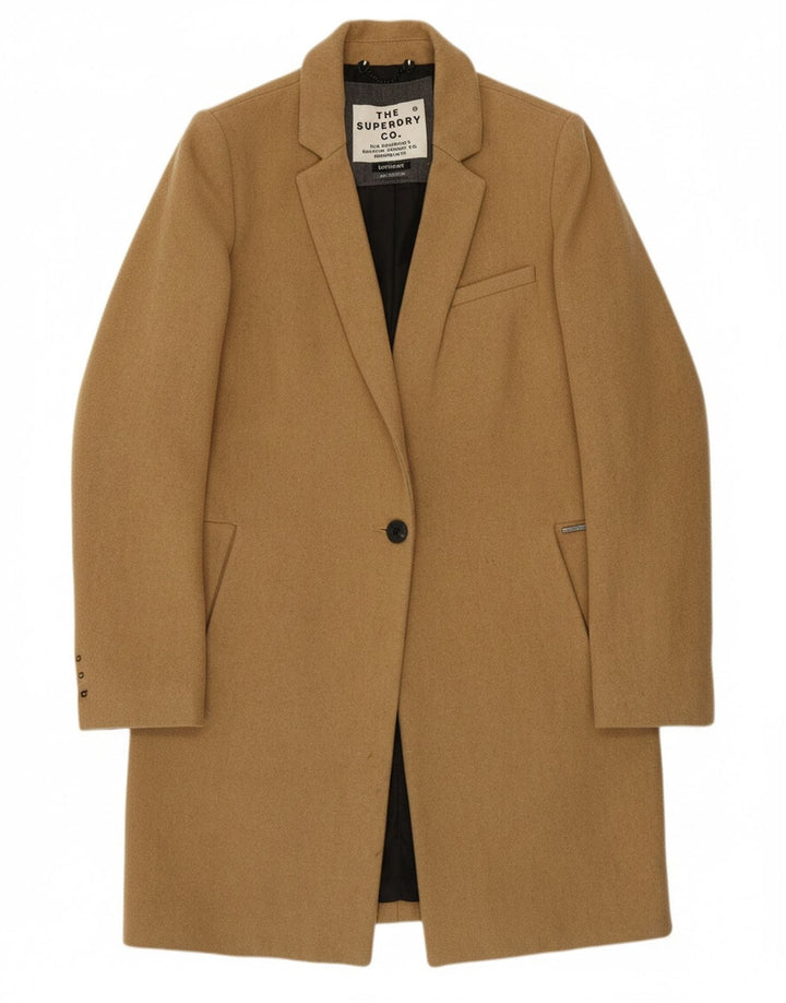 SUPERDRY Womens Overcoat UK 14 Medium Beige Wool