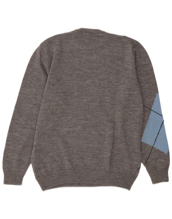 Cutter & Buck Mens Crew Neck Jumper Sweater Large Grey Argyle/Diamond Wool