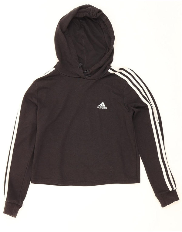 Adidas Damen Crop Hoodie Pullover UK 8/10 Small Schwarz Baumwolle