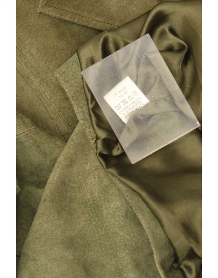 Vintage Damen 3-Knopf-Wildleder-Blazerjacke IT 42 Medium Khaki Leder
