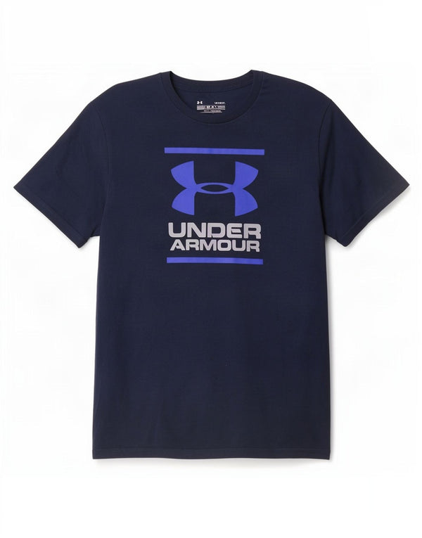 Under Armour Mens Heat Gear grafikus póló felső, nagy sötétkék pamut