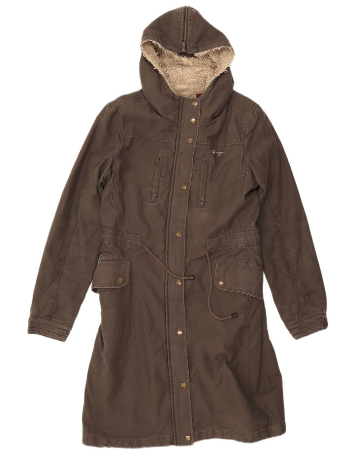 ROXY Womens Hooded Sherpa Parka Jacket UK 14 Medium Grey Cotton