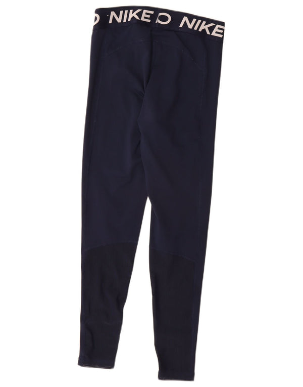 Nike Dame Dri Fit Grafiske Leggings UK 12 Medium Navy Blue Polyester