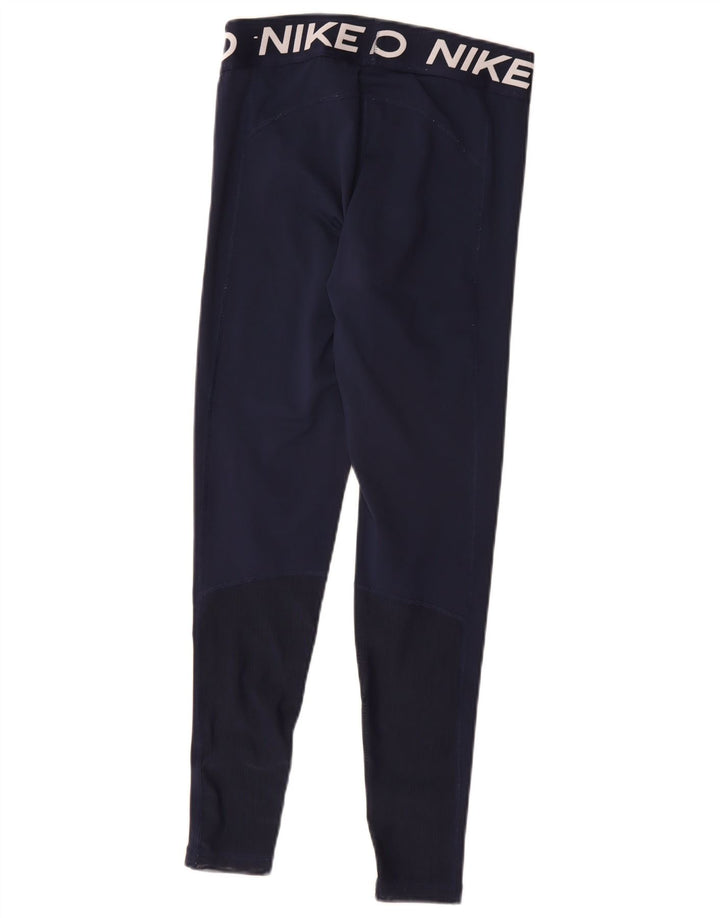Nike Womens Dri Fit Graphic Leggings UK 12 Medium Navy Blue Polyester