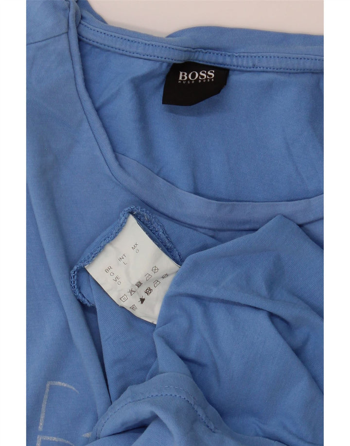 Hugo Boss Mens Graphic T-Shirt Top Large Blue Cotton