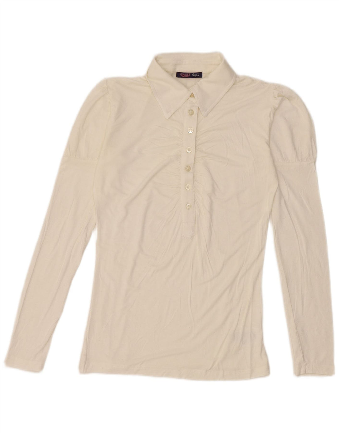Gaudi Womens Long Sleeve Polo Shirt UK 12 Medium White Viscose