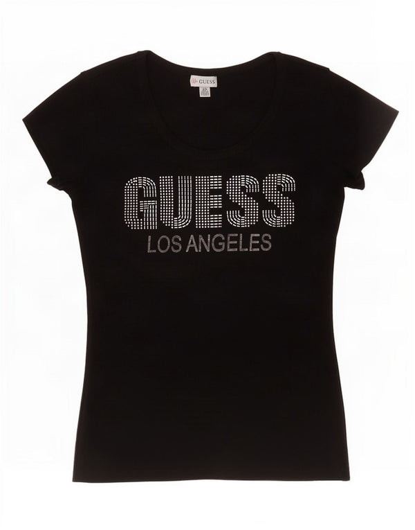 Guess T-shirt graphique pour femme UK 8 Small Noir Coton