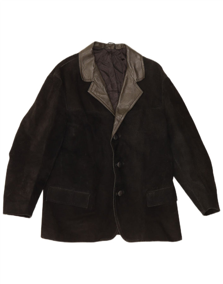 Vintage hombres 3 botones ante Blazer chaqueta Reino Unido 38 medio negro