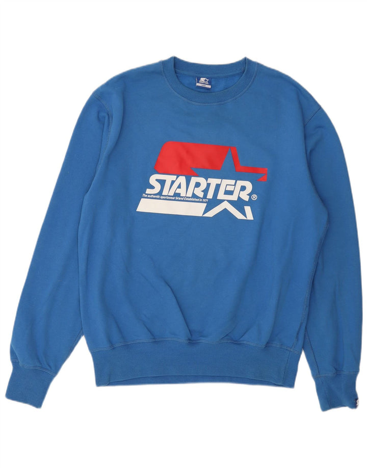 STARTER Mens Graphic Sweatshirt Jumper Large Blue Cotton