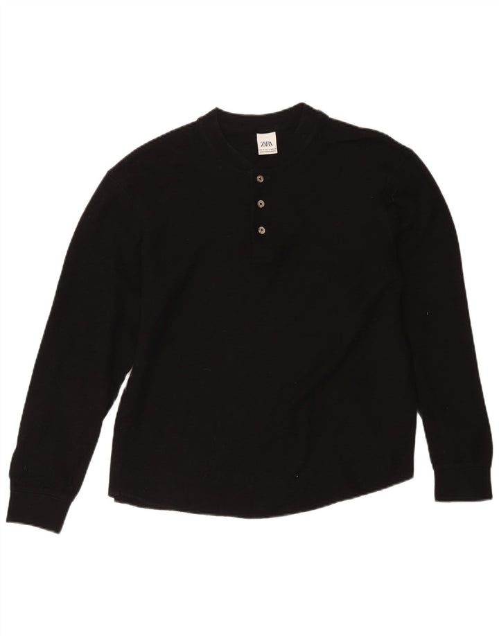 Zara Mens Top Long Sleeve Small Black Cotton