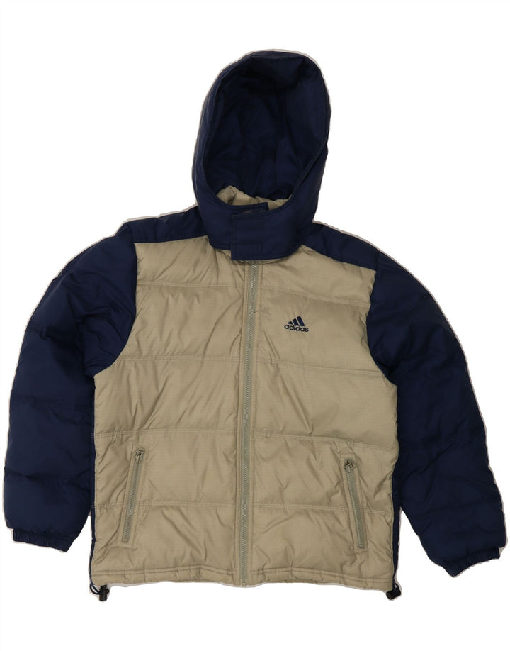 ADIDAS Boys Hooded Padded Jacket 11-12 Years Beige Colourblock Polyamide Vintage Adidas and Second-Hand Adidas from Messina Hembry 