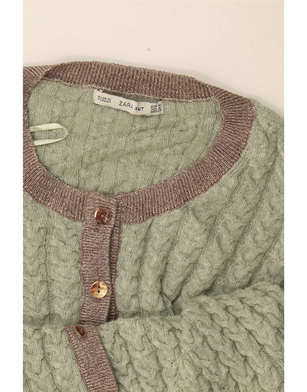 Zara Womens Cardigan Sweater UK 12 Medium Green Colourblock