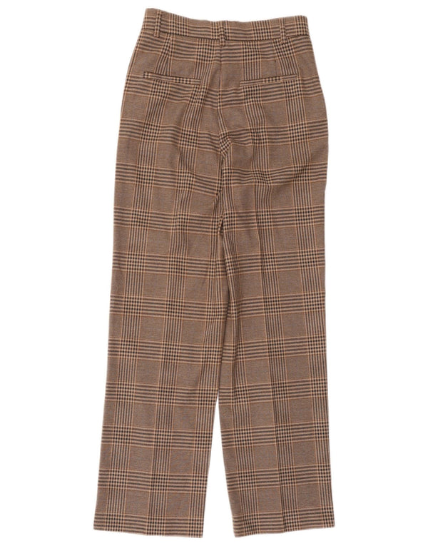 Zara Damen-Anzughose mit hoher Taille, schmal zulaufend, XS, B24, L30, brauner Hahnentrittmuster