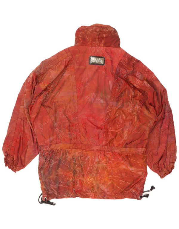 Vintage kvinders abstrakt mønster Loose Fit Anorak Jacket UK 44 2XL Rød