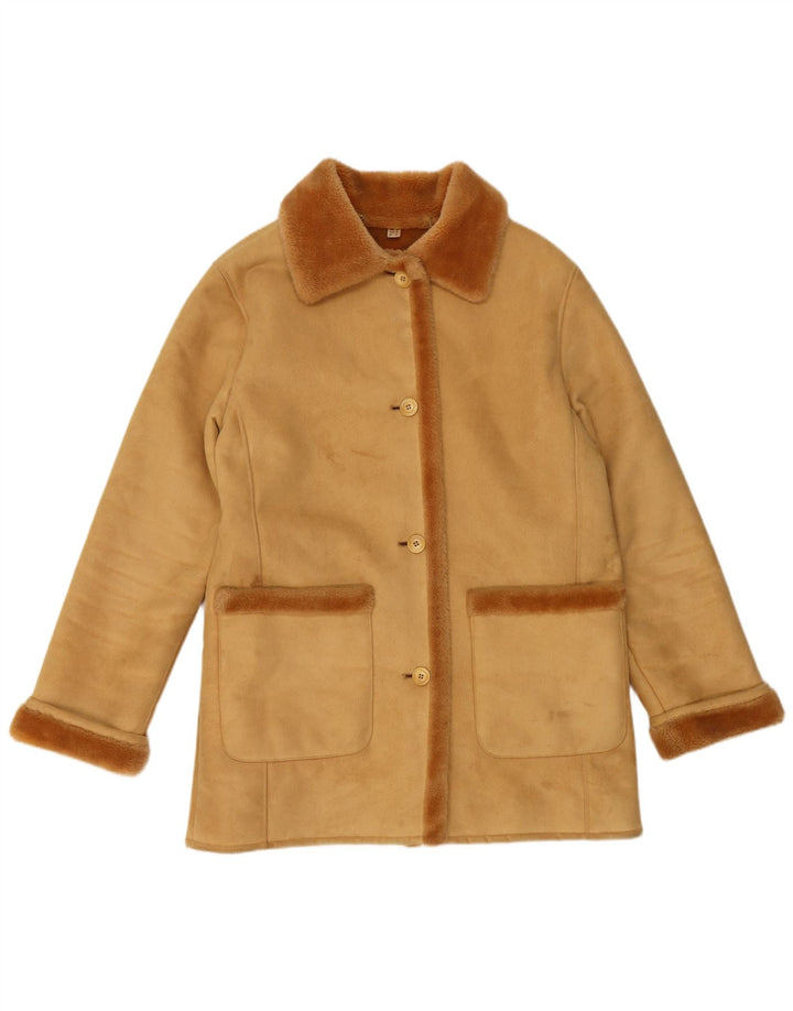 VINTAGE Womens Sherpa Jacket UK 12 Medium Beige Colourblock Acrylic
