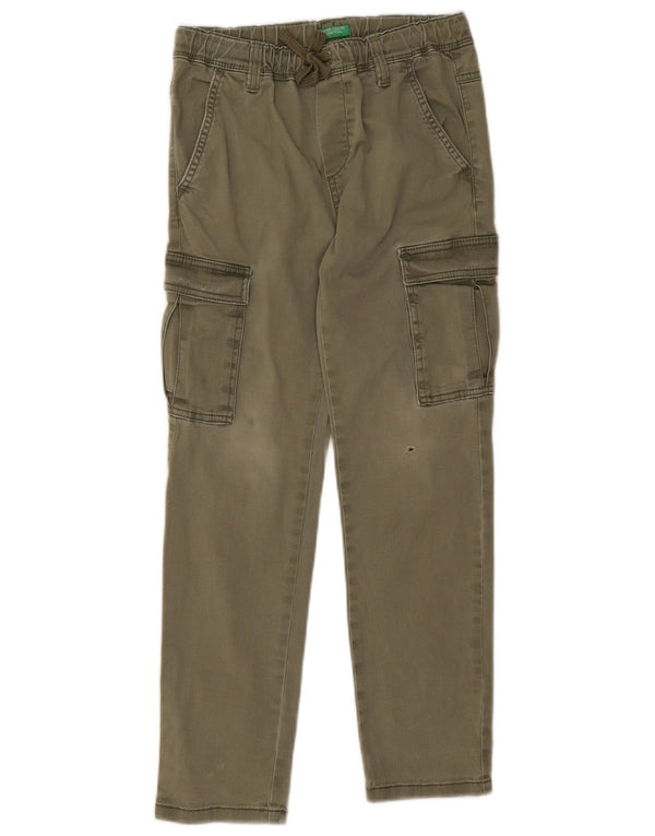 Benetton Boys Slim Cargo Bukser 8-9 år Large W24 L23 Khaki Bomuld