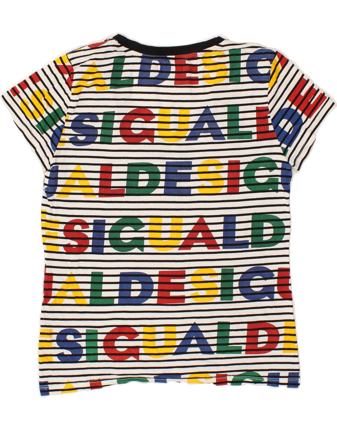 DESIGUAL Womens Graphic T-Shirt Top UK 14 Medium Multicoloured Striped