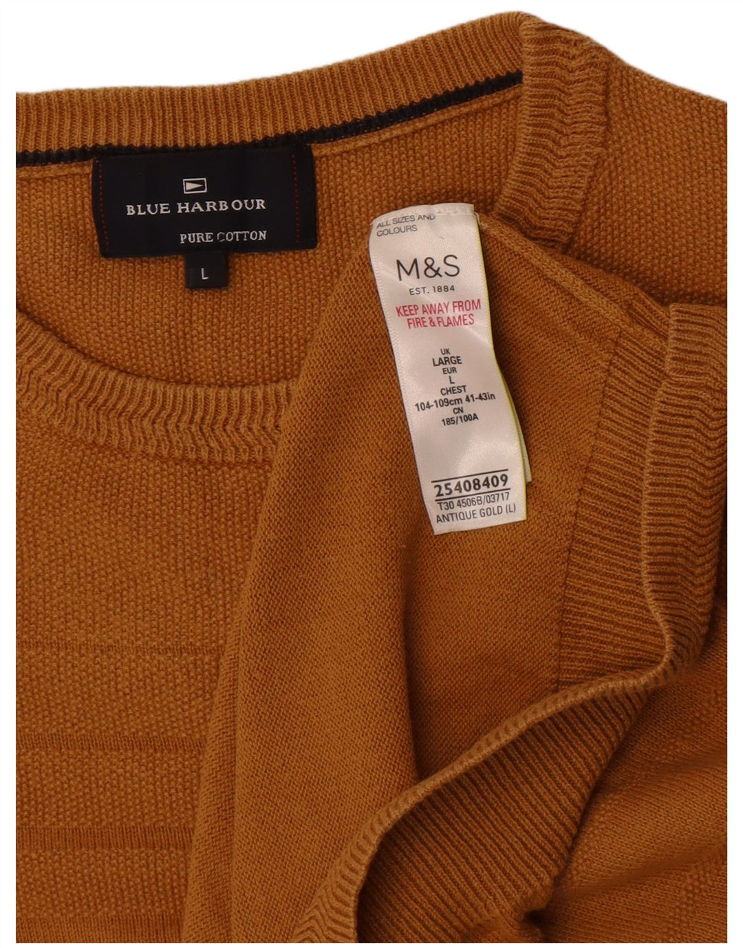 Marks & Spencer Mens Blue Harbour Crew Neck Jumper Sweater Large Gold