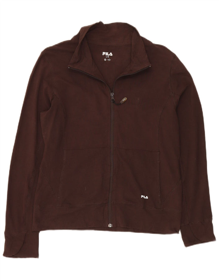 FILA Womens Tracksuit Top Jacket UK 16 Large Brown Cotton