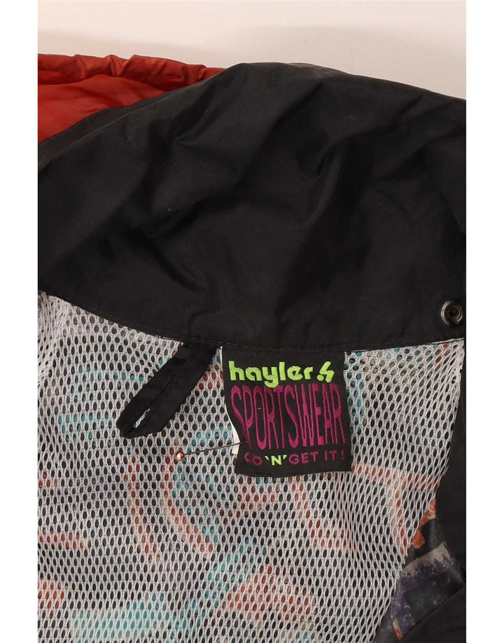 Vintage Mens Hooded Anorak Rain Jacket UK 38 Medium Black Geometric