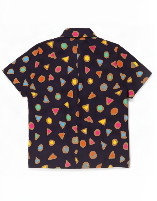 Blusa feminina de manga curta Jacques Vert Reino Unido 18 XL azul marinho geométrico