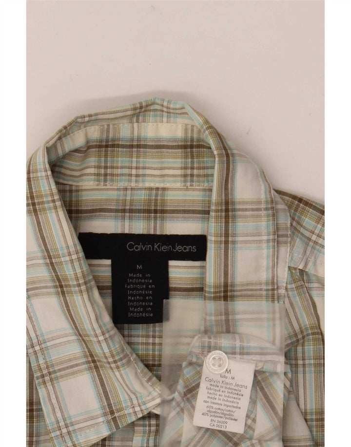 Calvin Klein Jeans Mens Short Sleeve Military Shirt Medium Beige Check