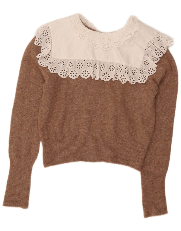 Zara Womens Crop Boat Neck Jumper Sweater UK 14 Medium Brown Polyester