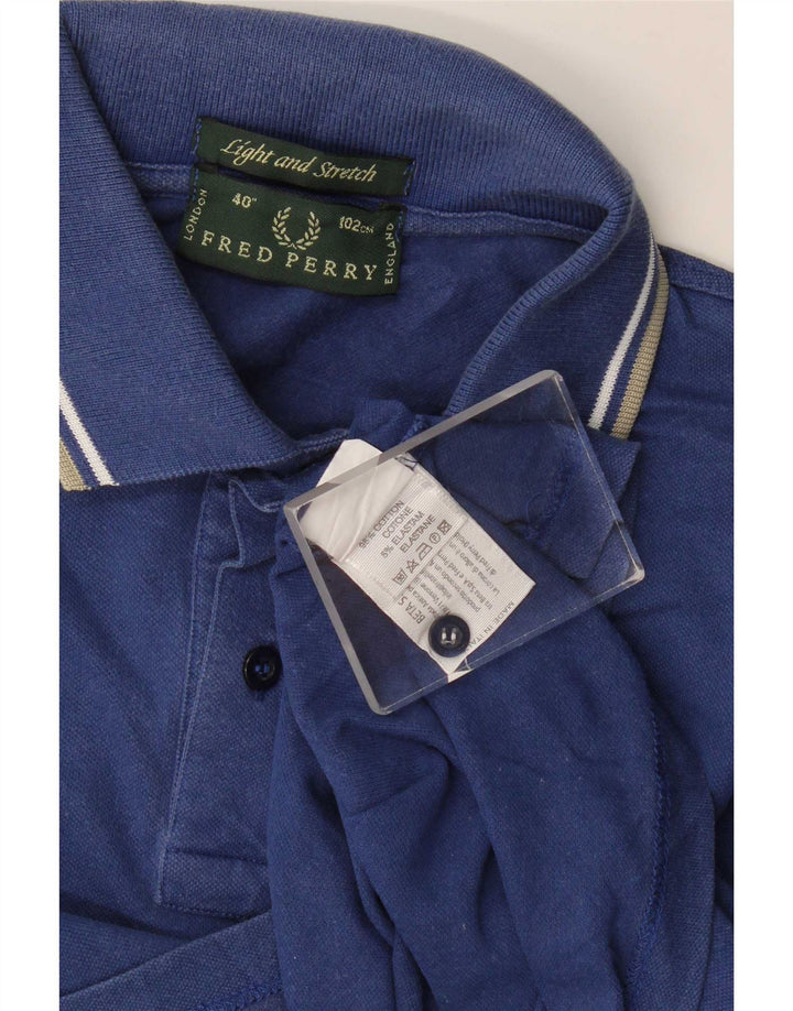 Fred Perry Mens Polo Shirt Small Navy Blue Striped Cotton